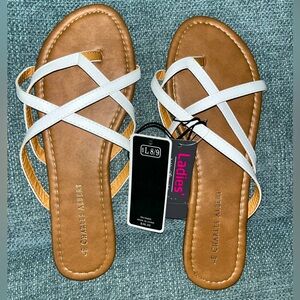 Charles Albert White and Brown Sandals with Crisscross Straps